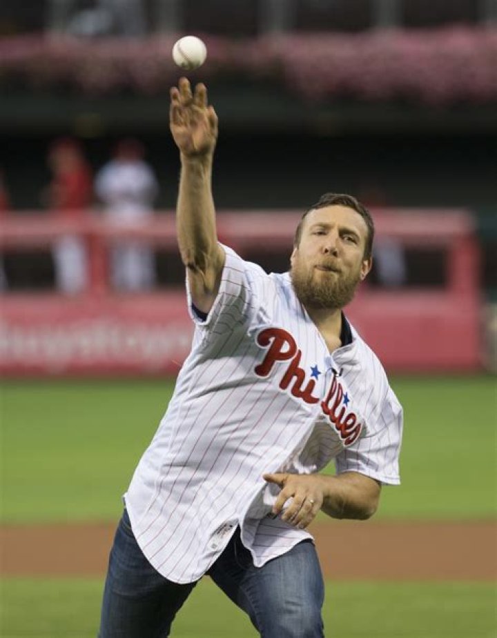 Daniel Bryan throws a pitch at the Pittsburgh Pirates v Philadelphia Phillies Game