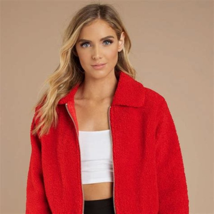 Tobi A Sight Fur Sore Eyes Red Faux Fur Bomber, $142
